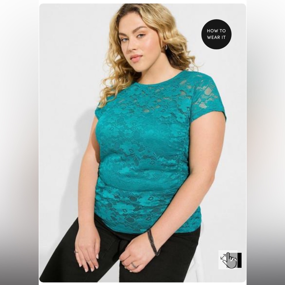 Torrid Stretch Lace Crew Neck Cinch Side Tee Size 3X NWT